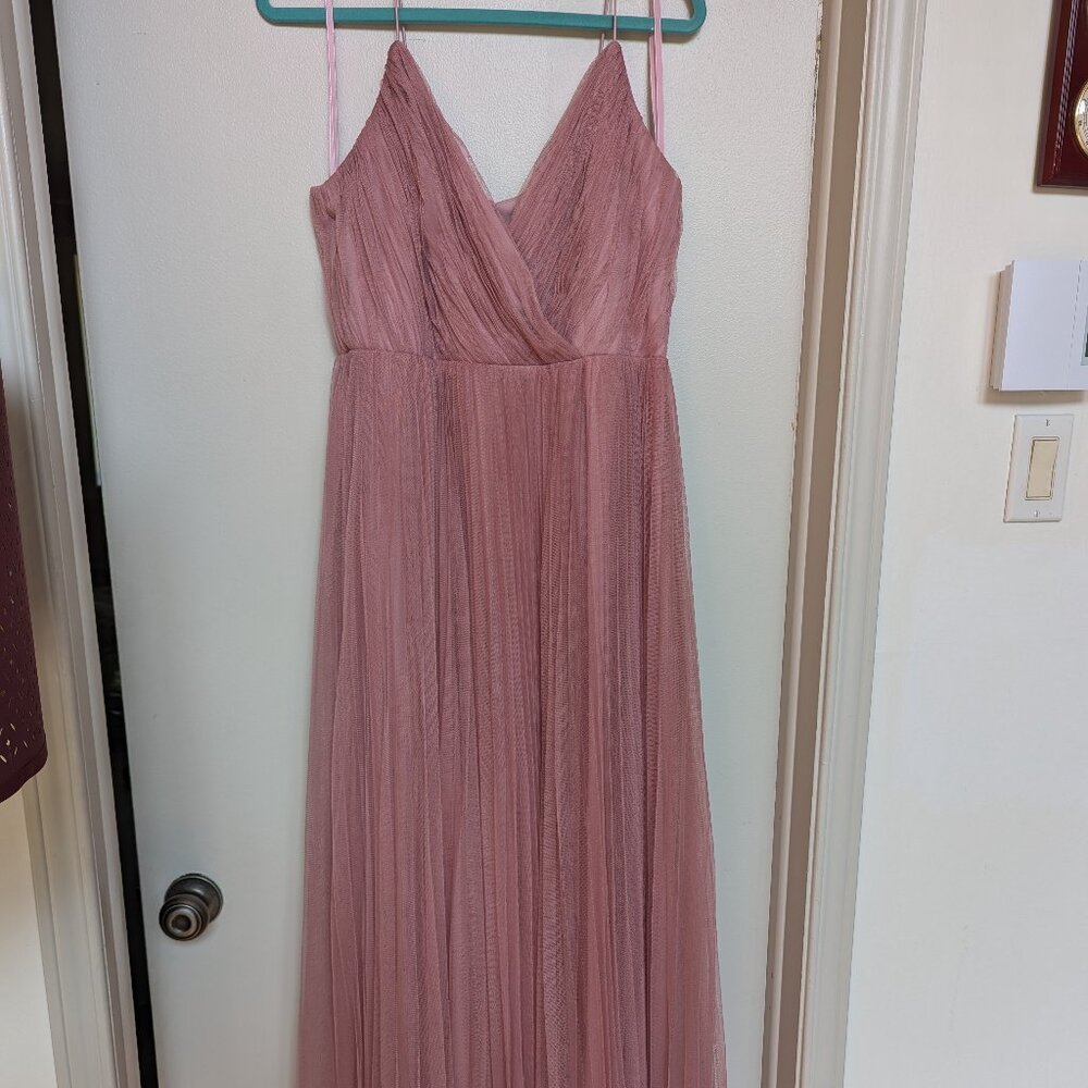 Bridesmaid pleated tulle maxi dress in rose